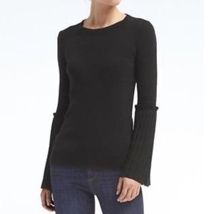 Banana Republic Black Pleated Bell Sleeve Sweater